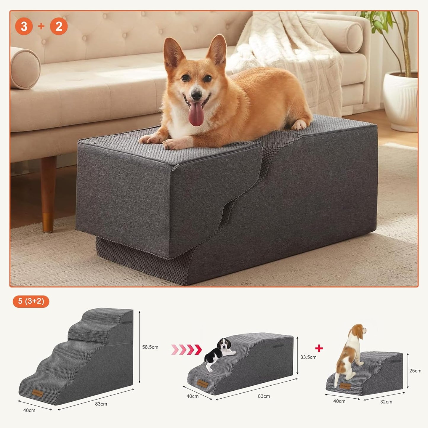 Trhillsbrad Honden Trapje – 3 Treden, Wasbare Hoes & Antislip