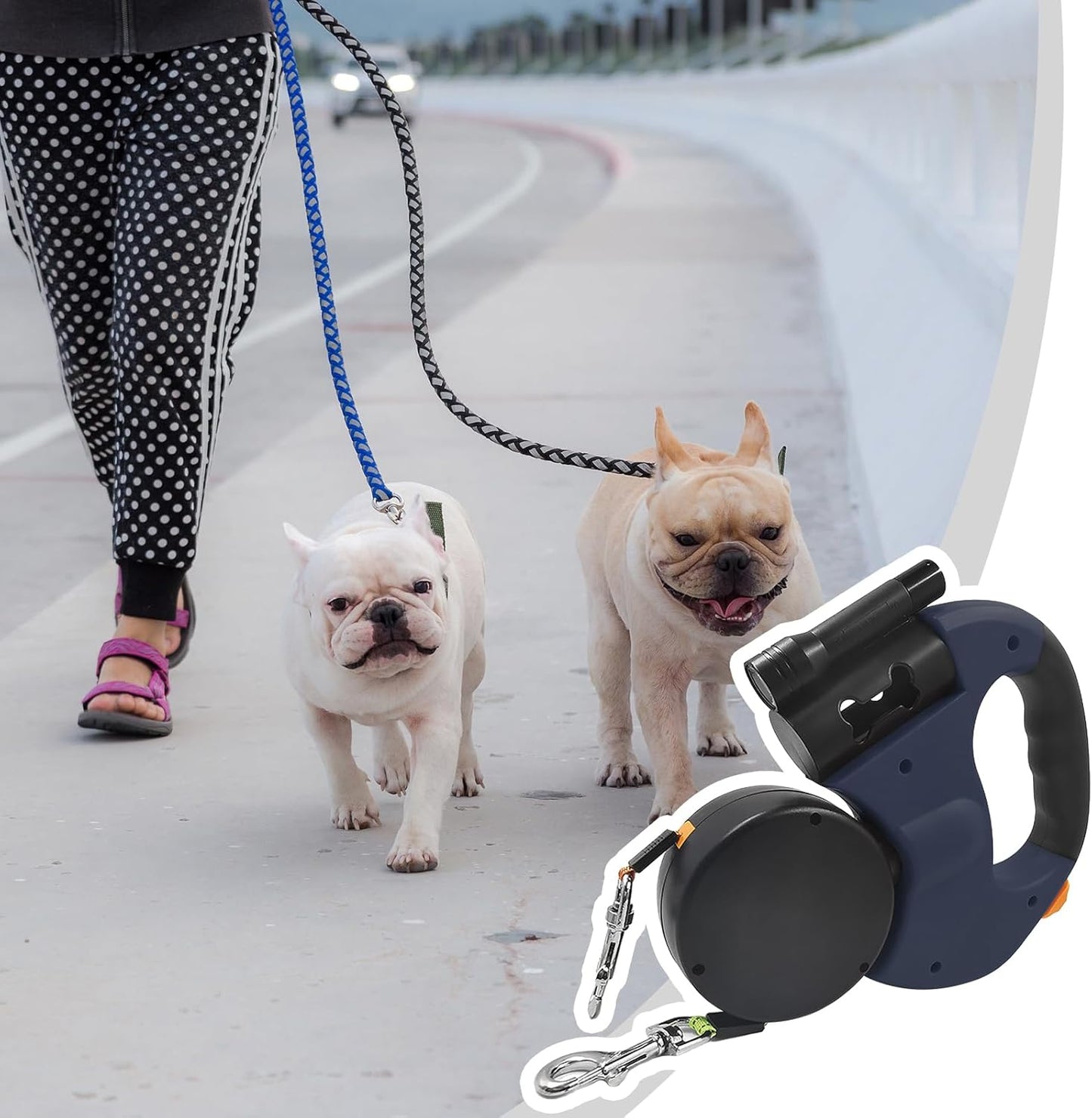 Flexi Dubbele Hondenriem – 3 m Rollijn met LED-licht