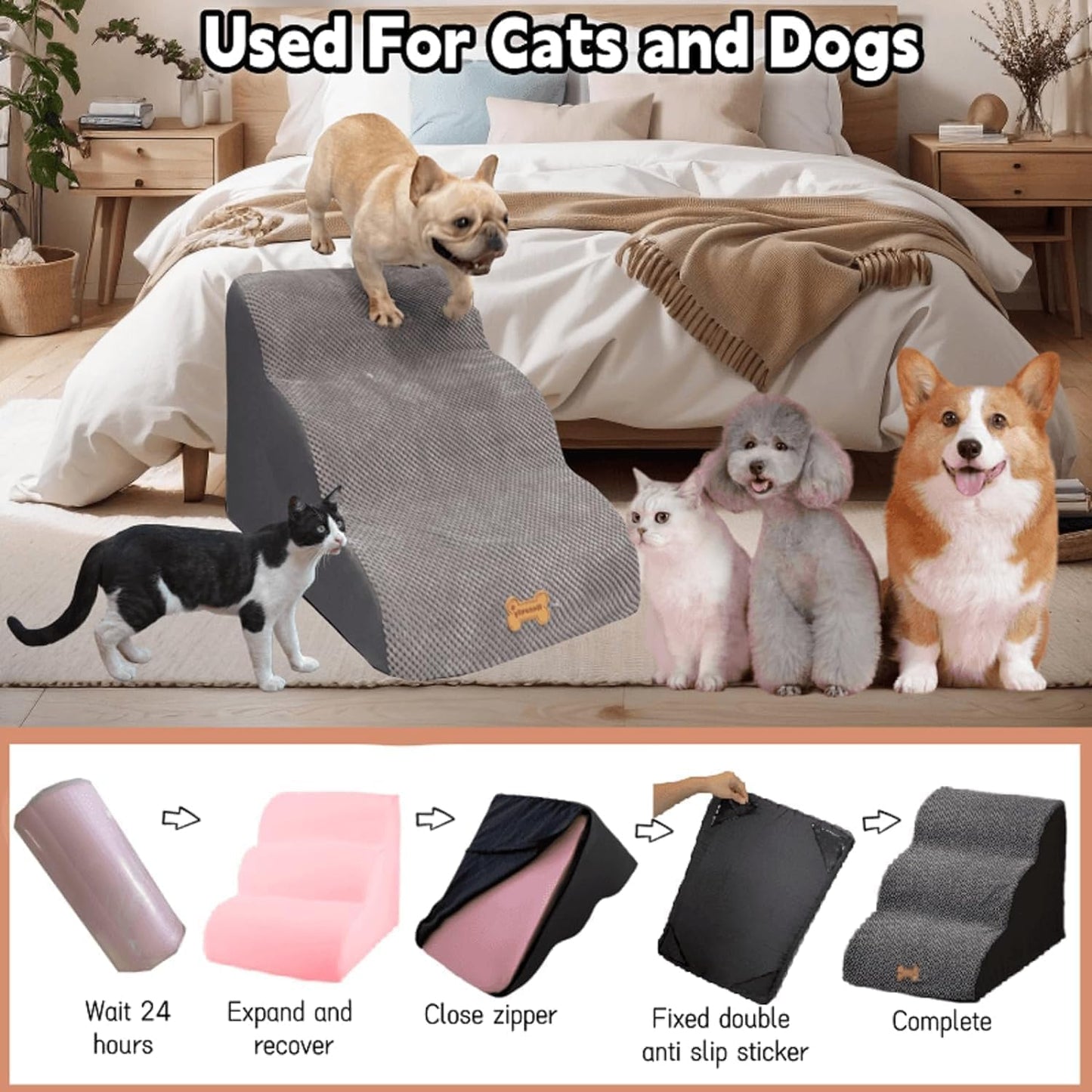 Trhillsbrad Honden Trapje – 3 Treden, Wasbare Hoes & Antislip